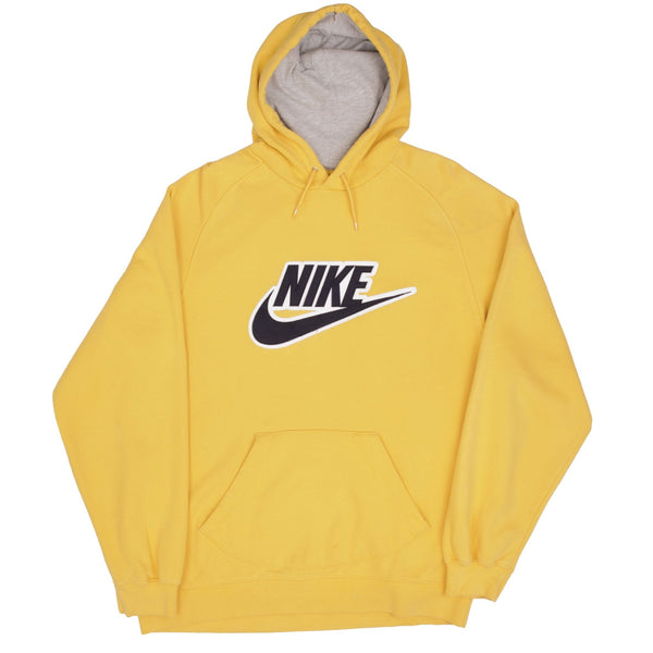 Vintage Nike Spellout Swoosh Yellow Hoodie Sweatshirt Late 2000S Size XL