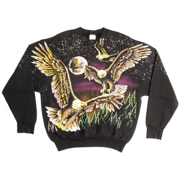 Vintage All Over Print Animal Print Bald Eagles Fruit of the Loom Sweatshirt 1994 Size Large.