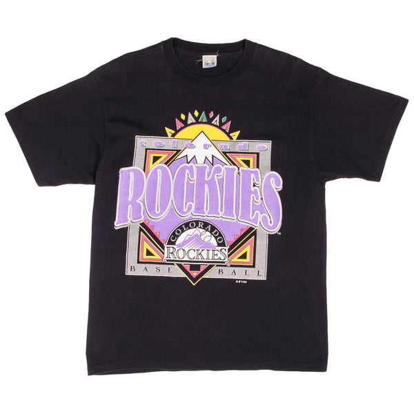 Vintage Black MLB Colorado Rockies 1993 Tee Shirt Size Large With Single Stitch Sleeves