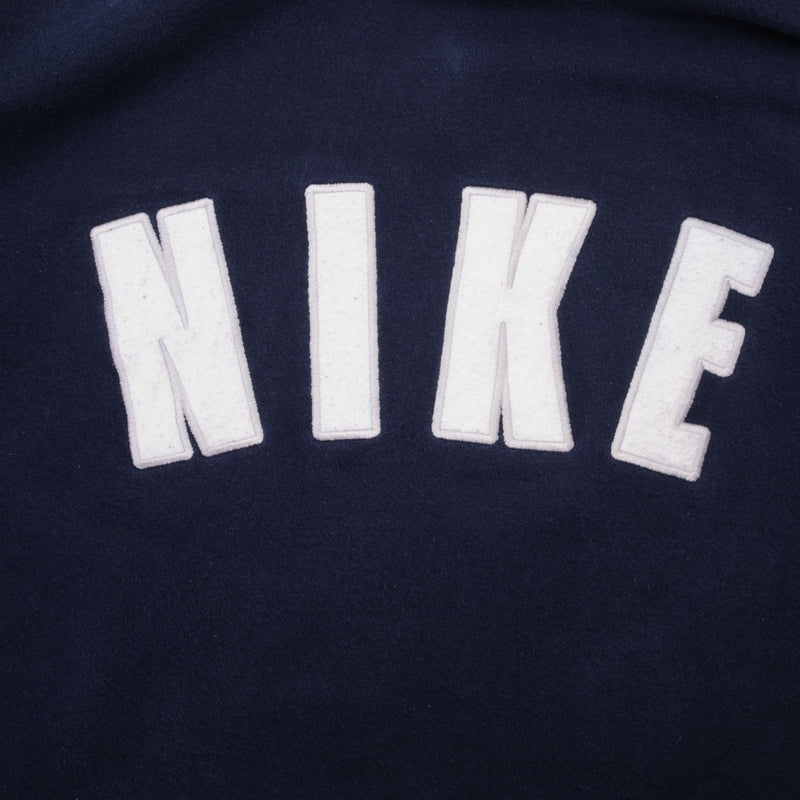 Vintage Navy Blue Nike Center Swoosh Hoodie With Back Spell out Nike 1990S Size Large Made In USA Travis Scott