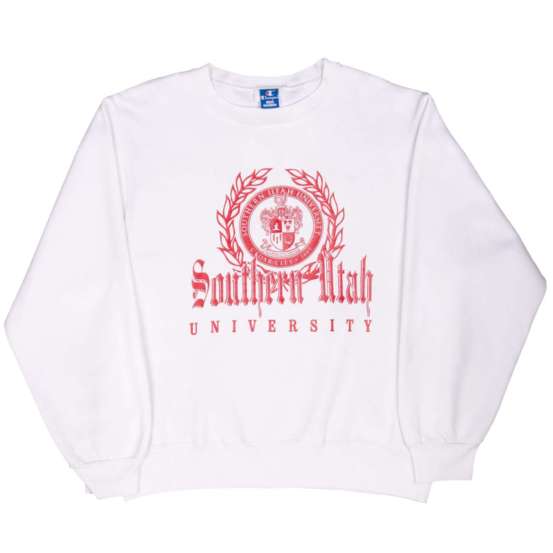 Vintage Champion Southern Utah University White Sweatshirt 1980S Size Large Made In Usa