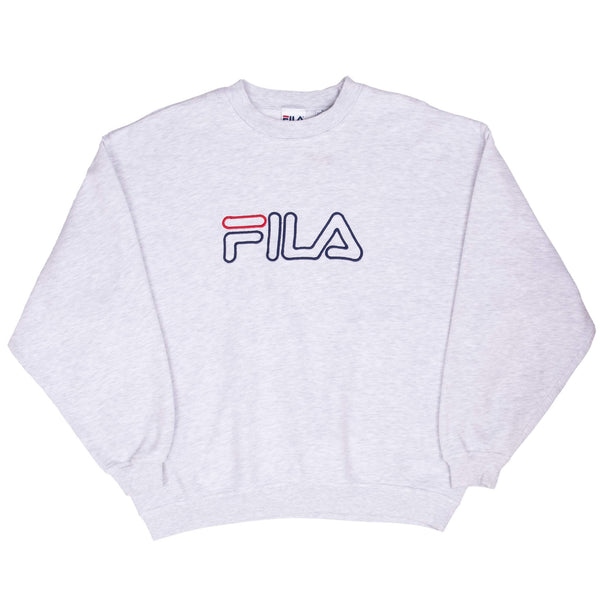 VINTAGE FILA EMBROIDERED GREY SWEATSHIRT 1990S XL