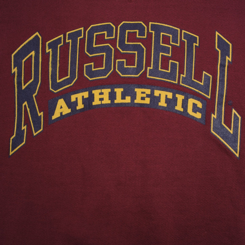 Vintage Russell Athletic Spellout Red Burgundy Sweatshirt 1990S XL Made In Usa