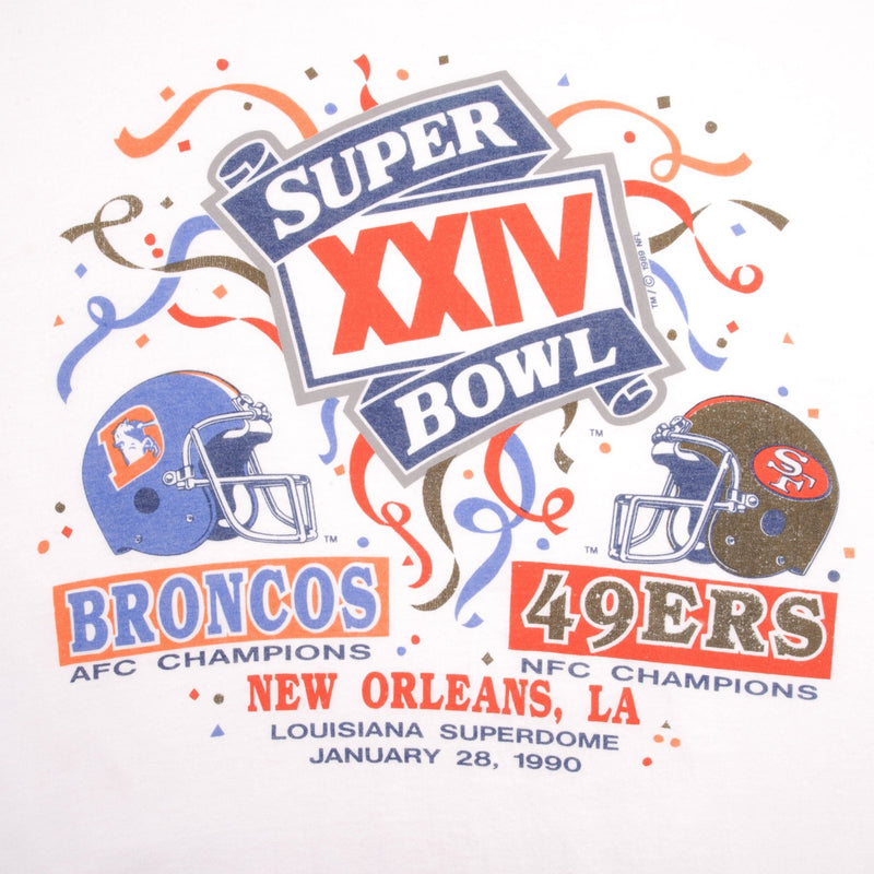 Vintage NFL San Francisco 49ers VS Denver Broncos Super Bowl XXIV 1990 Tee Shirt Size Medium Made In USA With Single Stitch Sleeves