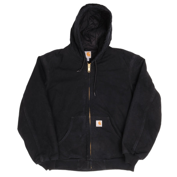 復古 CARHARTT 黑色連帽運動夾克 J140BLK 中號美國製造