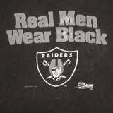 Vintage NFL Los Angeles Raiders Real Men Wear Black Tee Shirt 1990 Size XL Made In USA With Single Stitch Sleeves