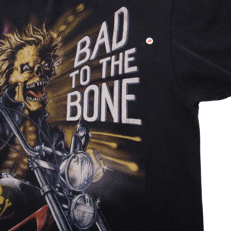 Vintage 3D Emblem Bad To The Bone American Biker Tee Shirt 1992 Size Medium Made In USA With Single Stitch Sleeves