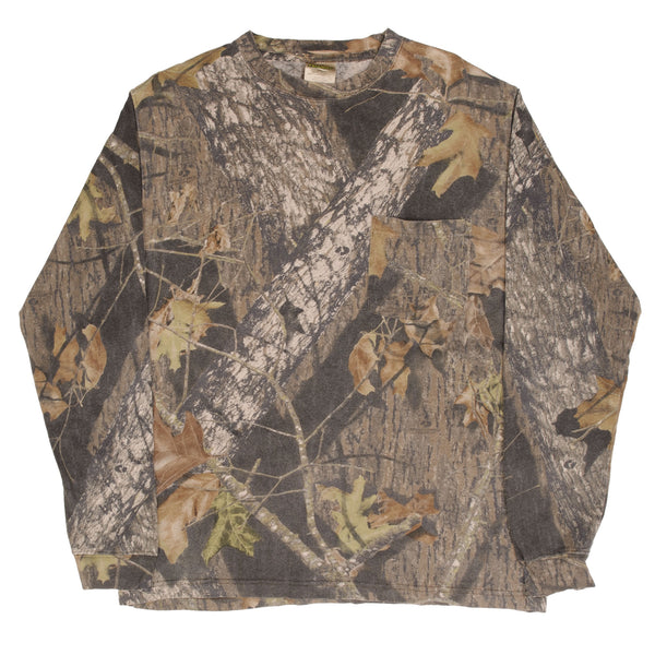 Vintage Hunting Mossy Oak Break Up Camo Long Sleeve Pocket Tee Shirt Size Medium