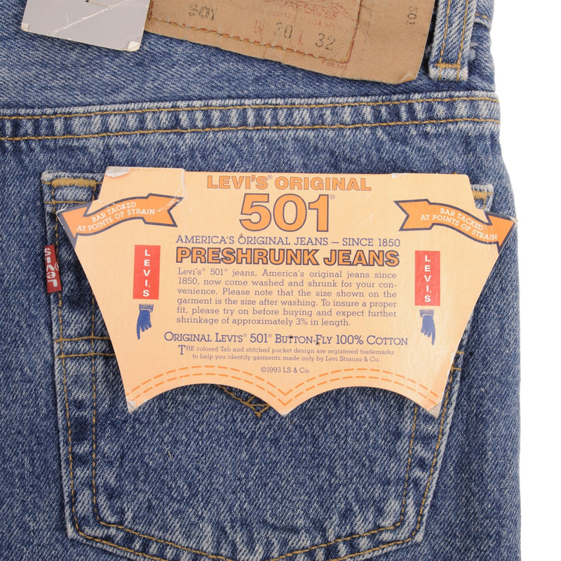 Vintage Levis 501 Preshrunk Jeans 1993 Size W30 L32 Made In Usa Deadstock With A Medium Wash  Size On Tag 30X32  Back Button #520