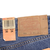 Beautiful Indigo Levis 501 Woman Jeans 1993 with Medium Wash Preshrunk Deadstock  Size on tag 30X34 Actual Size 30X33  Back Button #190