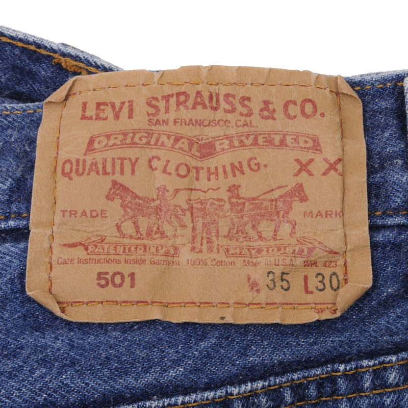 Beautiful Indigo Levis 501 Jeans 1980s Made in USA with Medium Wash.  Size on tag 35X30 Actual Size 33X29 Back Button #553