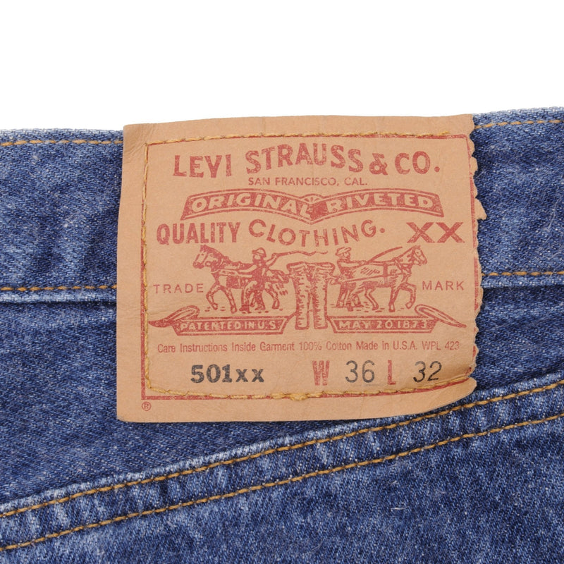 Beautiful Indigo Levis 501 Jeans Made in USA with Dark Blue Wash  Size on tag 36x32 actual size 34x29  Back Button #653