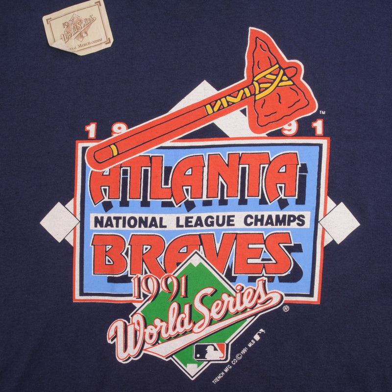 Vintage Mlb Atlanta Braves World Series 1991 Tee Shirt Size Medium Made In Usa With Single Stitch