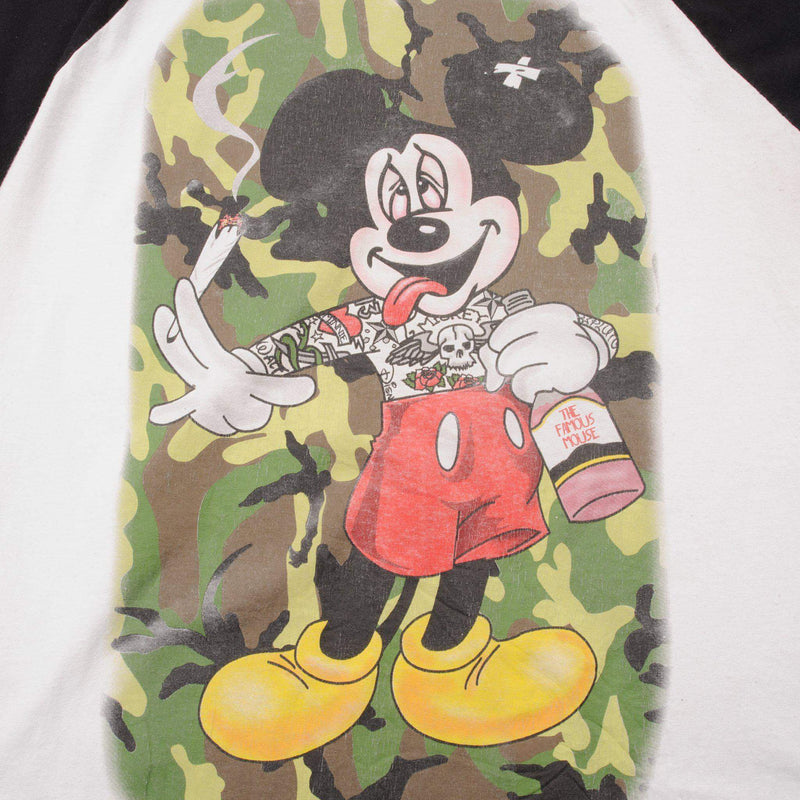 VINTAGE MICKEY MOUSE BOOTLEG DRUNK AND HIGH RAGLAN TEE SHIRT 1980s SIZE XL