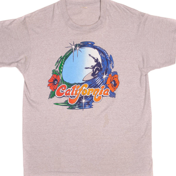 CAMISETA VINTAGE DE SURF DE CALIFORNIA, TALLA GRANDE, FABRICADA EN EE. UU., DÉCADA DE 1980