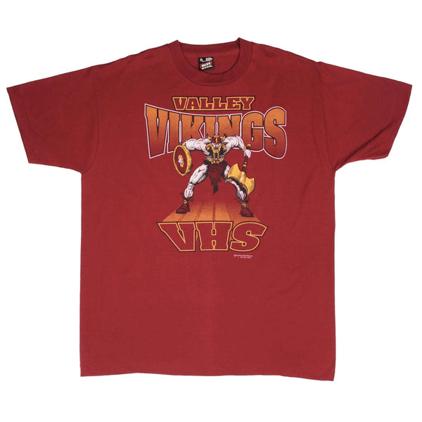 Vintage Valley High School Vikings Tee Shirt 1990S Size XL Made In Usa With Single Stitch Sleeves