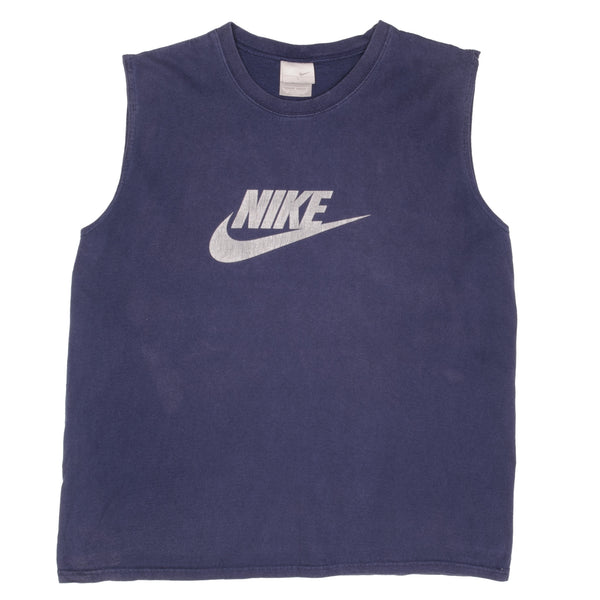 Vintage Nike Spellout Swoosh Navy Blue Tank Top Tee Shirt 2000S Size Large