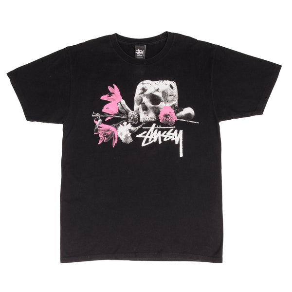 Vintage Stussy Skull And Flowers Tee Shirt Size Medium 2000S