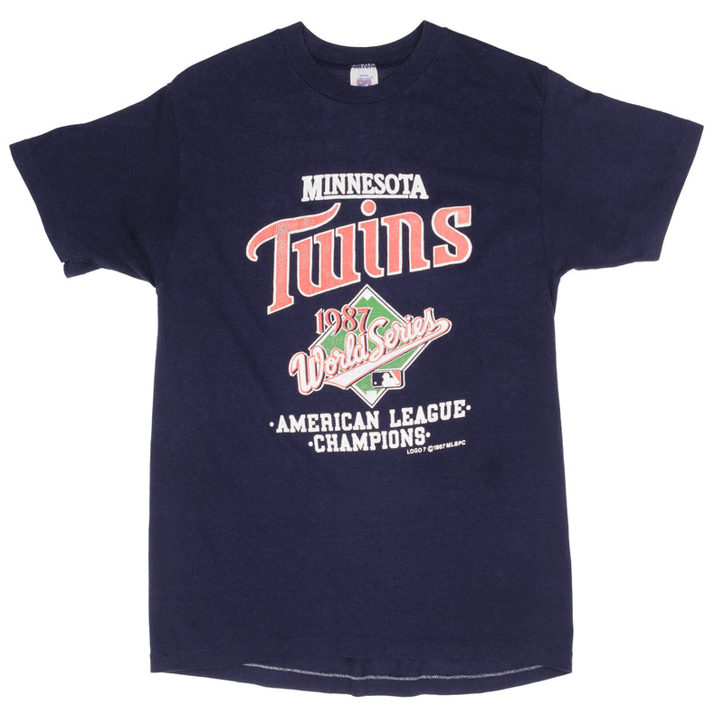 Vintage MLB Minnesota Twins World Champions 1987 Tee Shirt Size Small Made In USA With Single Stitch Sleeves