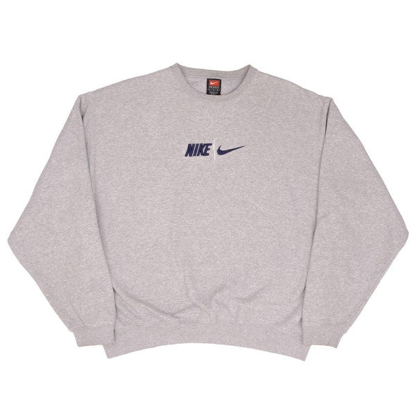 Vintage Nike Spellout Swoosh Grey Crewneck Sweatshirt 1990S Size Large