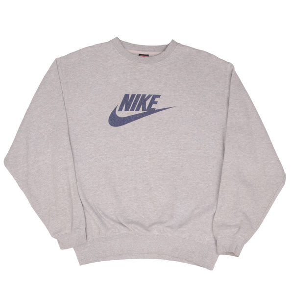 Vintage Nike Spellout Swoosh Grey Sweatshirt 1990S Size Large