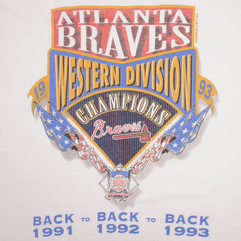 Vintage Mlb Atlanta Braves Western Division Champions 1993 Tee Shirt XL Made In Usa With Single Stitch Sleeves