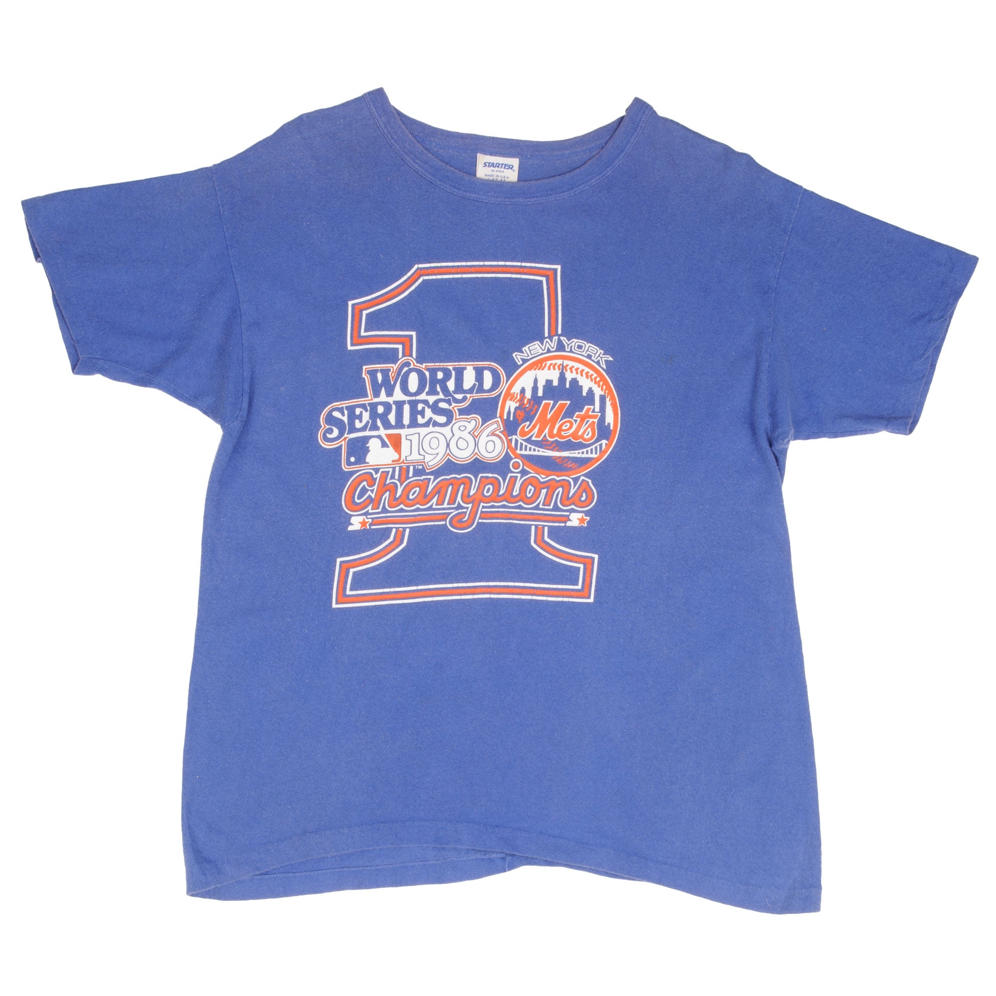 VINTAGE MLB NEW YORK METS WORLD CHAMPIONS 1986 TEE SHIRT LARGE MADE IN USA