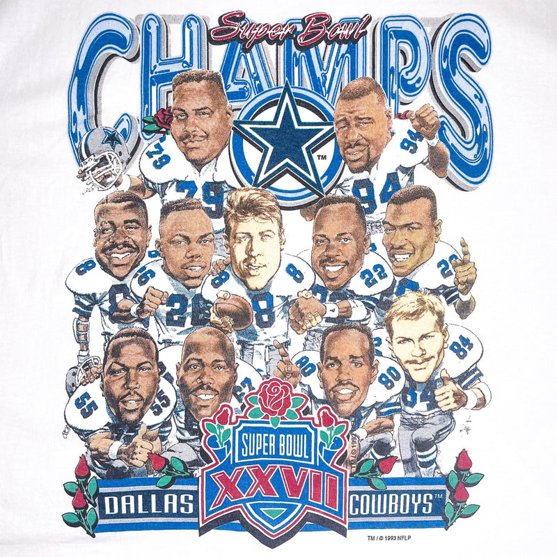 Vintage NFL Dallas Cowboys Super Bowl Champion XXVII 1992 Salem Sportswear Tee Shirt Size XL Made In USA with single stitch sleeves