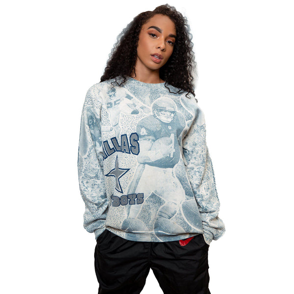 SUDADERA VINTAGE NFL DALLAS COWBOYS CON ESTAMPADO COMPLETO TALLA XL FABRICADA EN EE. UU.