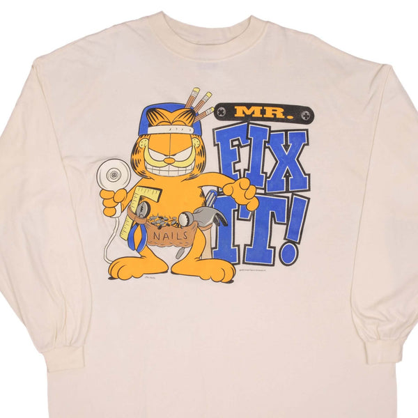 Vintage Garfield Mr Fix It 1990S Long Sleeve Tee Shirt Size 2Large