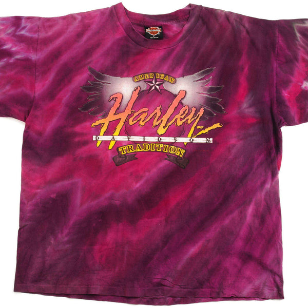 CAMISETA VINTAGE TIE DYE HARLEY DAVIDSON 1992 TALLA GRANDE FABRICADA EN EE. UU.