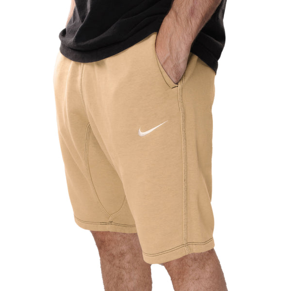 Vintage Nike Classic Swoosh Custom Made In The USA Sandstone Mid Length Shorts Available in Size Small, Medium, Large and XL. Up-cycled from Nike Joggers and Dye to a Sandstone color  Sizing: The Model is 5'7 wearing a Size Medium