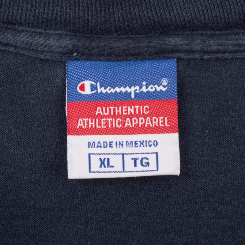 Vintage Champion Embroidered Long Sleeve Blue Tee Shirt 2000S Size XL