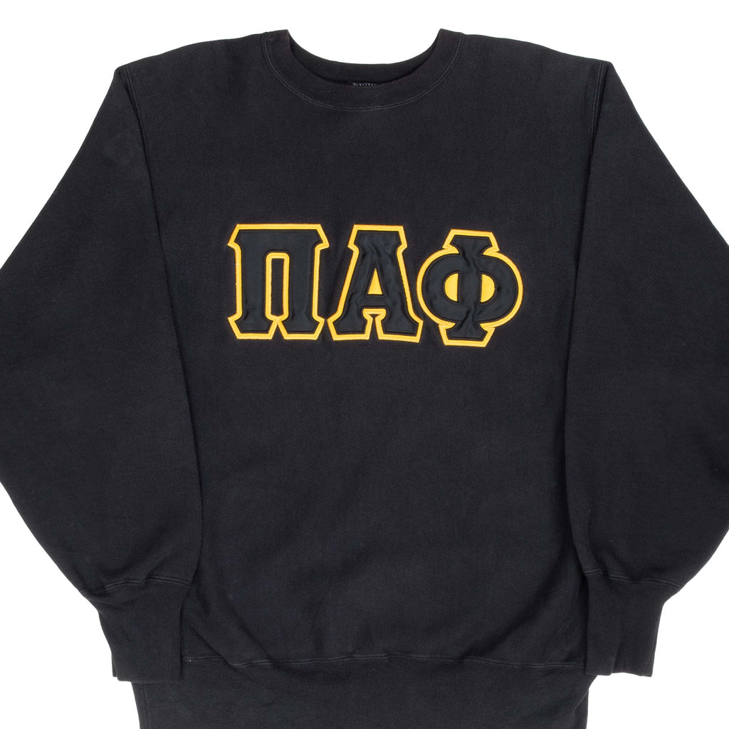 Vintage Champion Reverse Weave Fraternity University Pi Alpha Phi Black Sweatshirt 1990S Size XL