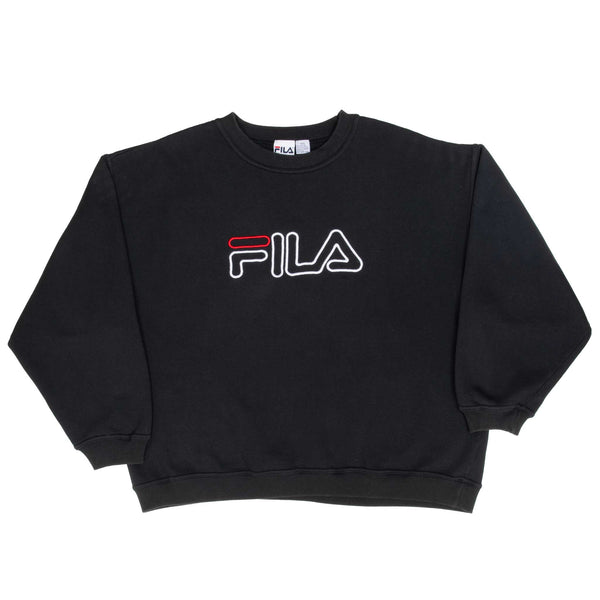 Vintage Fila Embroidered Black Sweatshirt 1990S Size 2XL Made In Usa