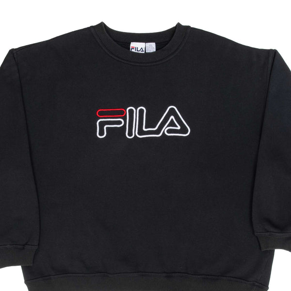 Vintage Fila Embroidered Black Sweatshirt 1990S Size 2XL Made In Usa