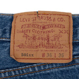 Vintage Levis 501 Indigo Jeans 1980S Size 34X33 Made In Usa With A Medium Wash With Light Whiskers

Size on Tag is 36X36 Actual Size Is 34X33

Back button #552