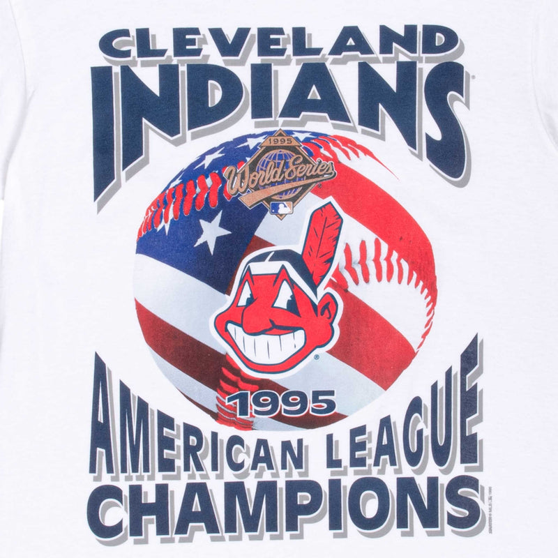 Vintage MLB Cleveland Indians American League Champions World Series 1995 Tee Shirt Size Medium Made In USA With Single Stitch Sleeves