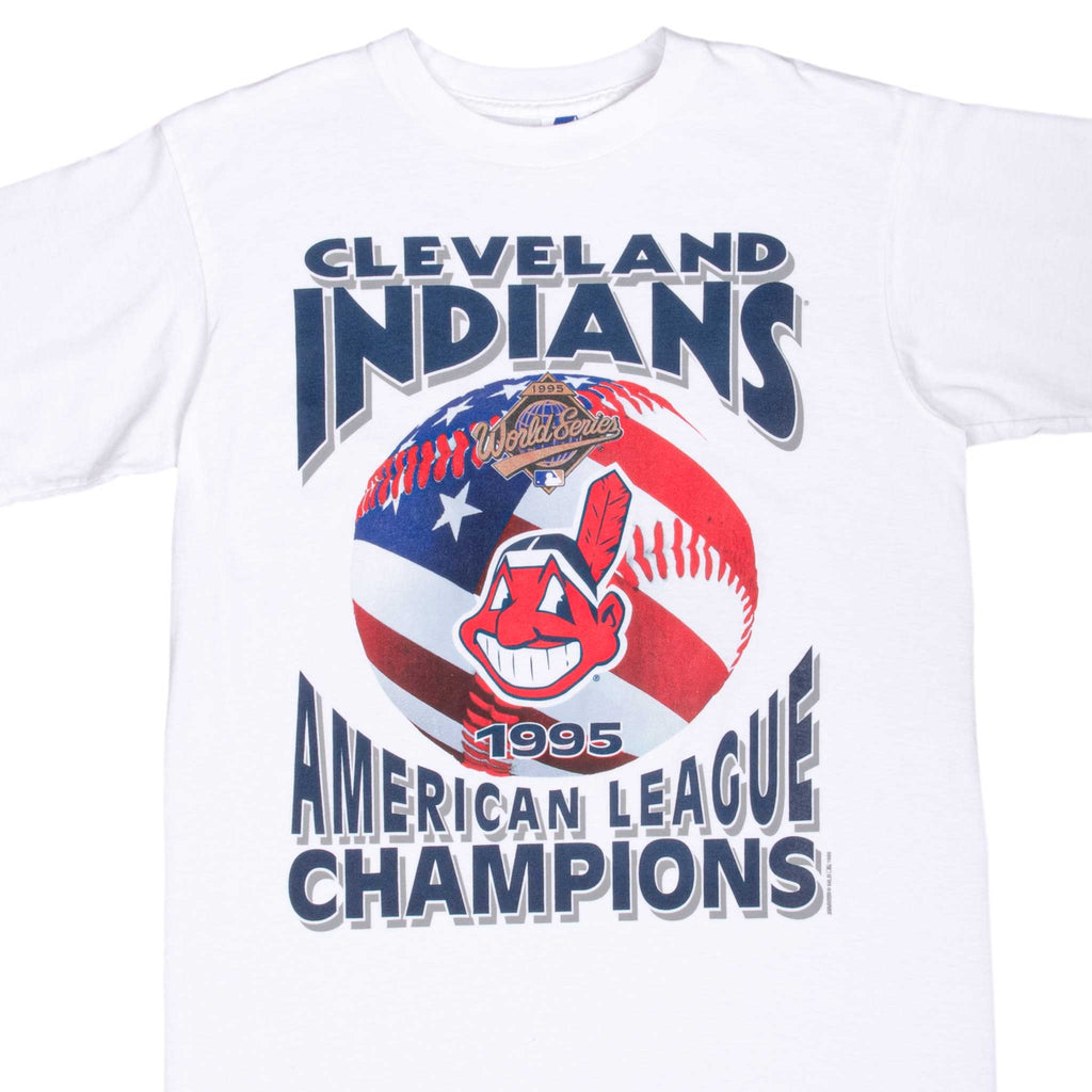 Vintage MLB Cleveland Indians American League Champions World Series 1995 Tee Shirt Size Medium Made In USA With Single Stitch Sleeves