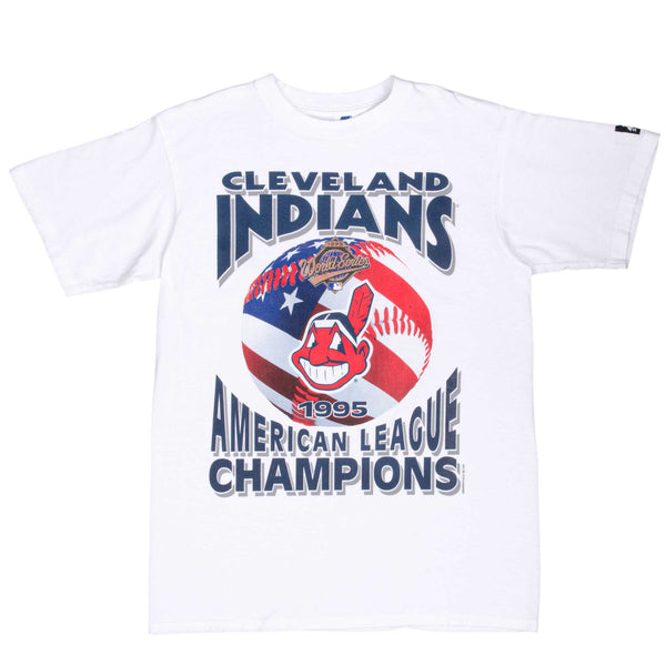 Vintage MLB Cleveland Indians American League Champions World Series 1995 Tee Shirt Size Medium Made In USA With Single Stitch Sleeves