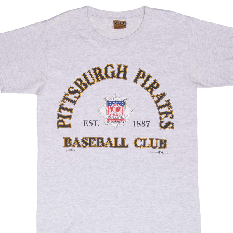 Vintage Mlb Pittsburgh Pirates Grey Tee Shirt 1993 Size Medium Made In Usa With Single Stitch Sleeves