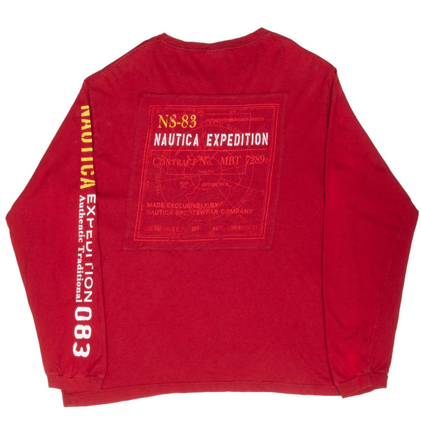 Vintage Nautica Expedition Antarctica Red Long Sleeve Tee Shirt 2000S Size XL