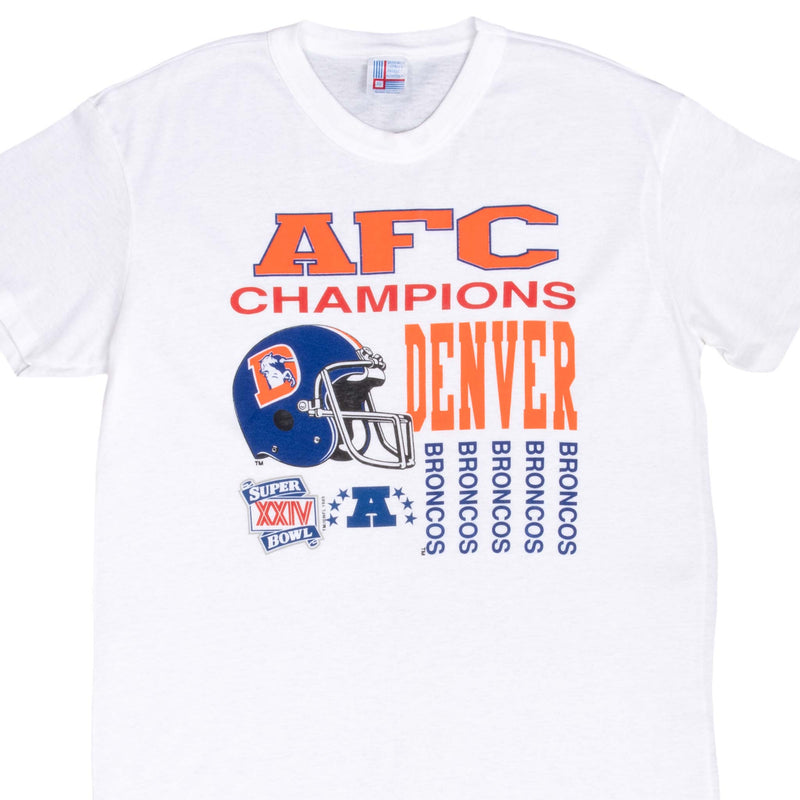 Vintage Nfl Broncos Afc Champions 1989 Tee Shirt Large Made In Usa With Single Stitch Sleeves