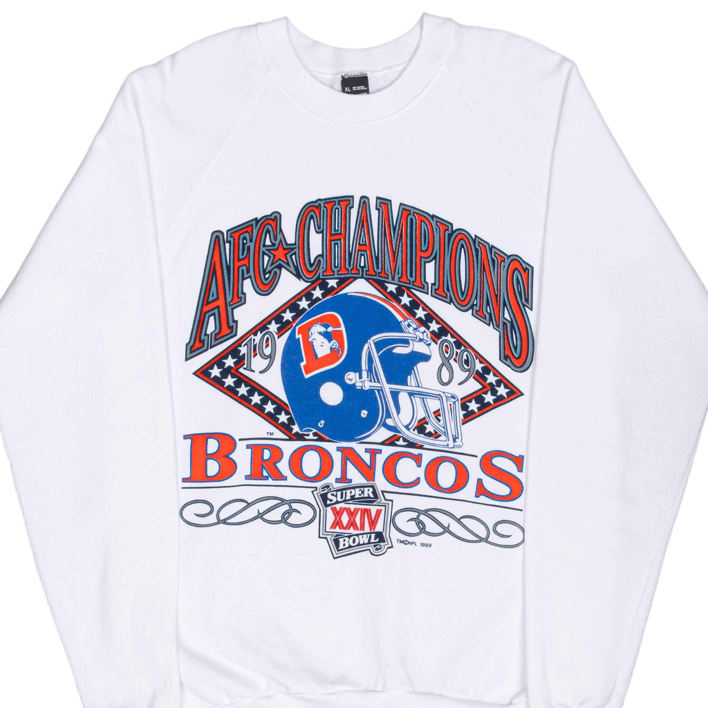 Vintage Nfl Denver Broncos Afc Champions 1989 White Sweatshirt Size Large