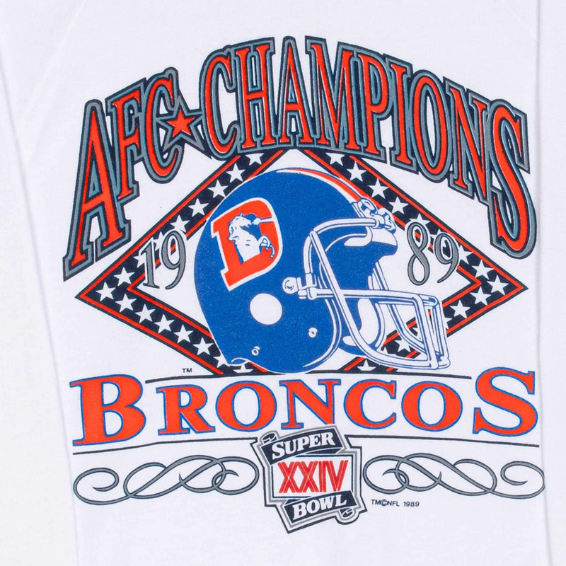 Vintage Nfl Denver Broncos Afc Champions 1989 White Sweatshirt Size Large