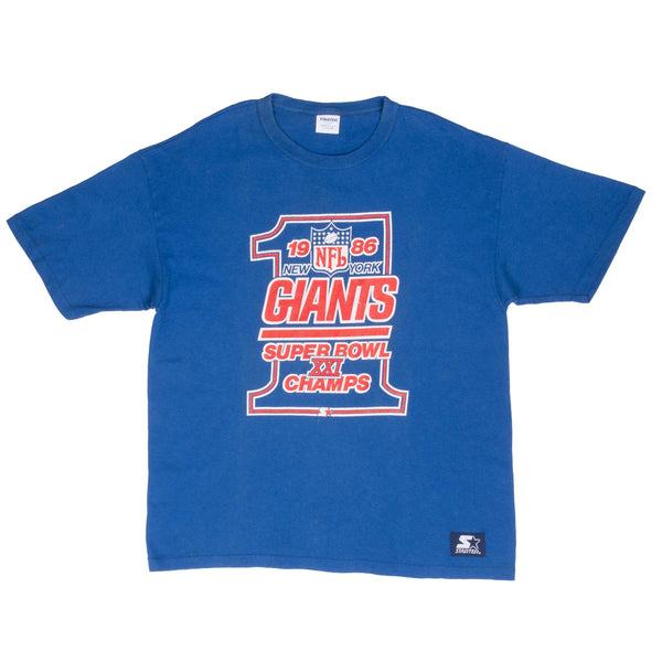 Vintage NFL New York Giants World Champs 1986 Blue Tee Shirt Size Large Made In USA With Single Stitch Sleeves