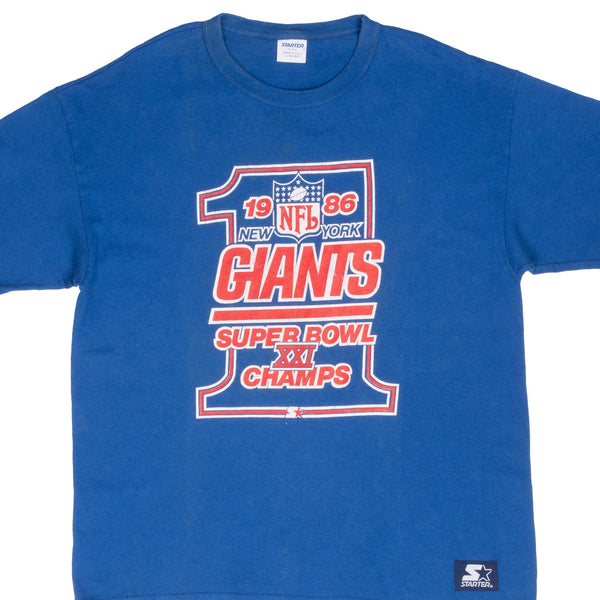 Vintage NFL New York Giants World Champs 1986 Blue Tee Shirt Size Large Made In USA With Single Stitch Sleeves