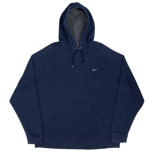 Vintage Nike Classic Swoosh Navy Hoodie Sweatshirt 2000S Size 2XL