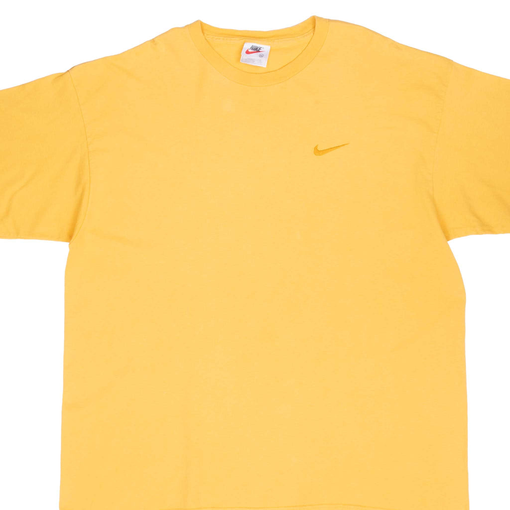 Vintage Nike Classic Swoosh Yellow Tee Shirt 1990S Size XL Made In Usa