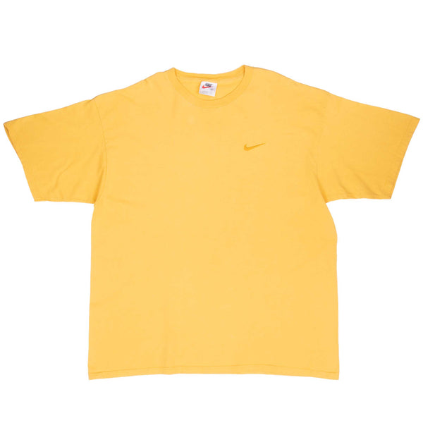 Vintage Nike Classic Swoosh Yellow Tee Shirt 1990S Size XL Made In Usa